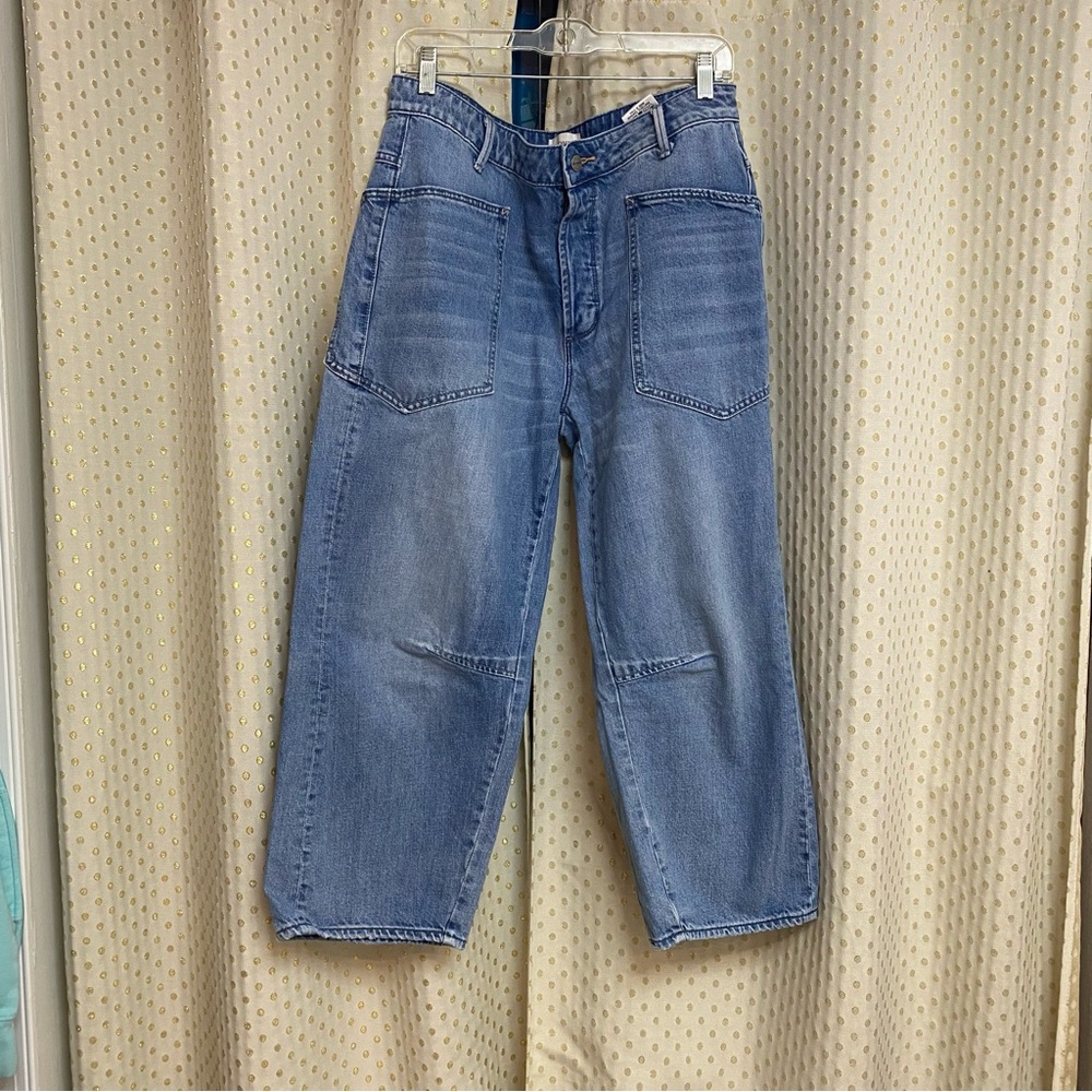 Driftwood Barbara Barrel Jeans in a medium wash blue denim